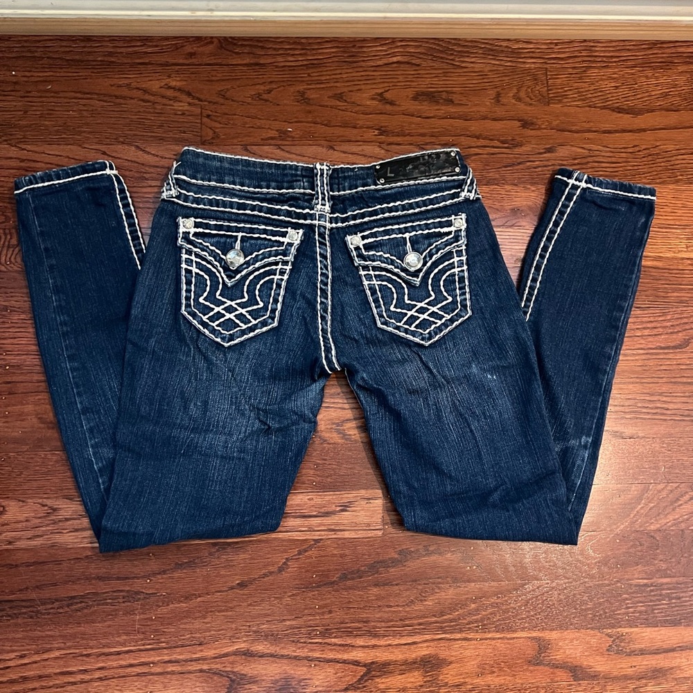 L.A. idol Blue Skinny Jeans with Decorative Stitching